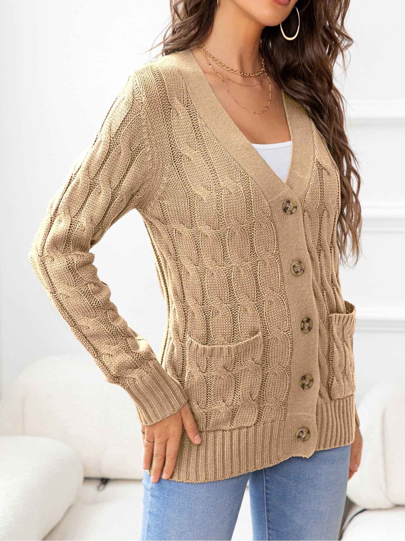 SavannahTree Button Down Cable-Knit Cardigan