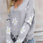 Flower Distressed Long Sleeve Sweater
