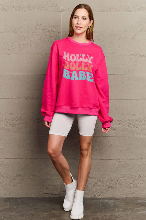 Simply Love Full Size HOLLY JOLLY BABE Long Sleeve CHRISTMAS Sweatshirt