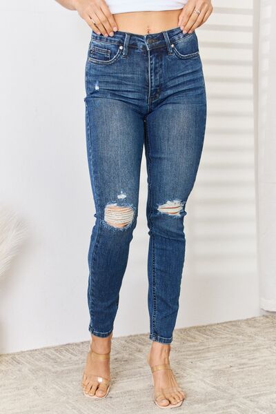 Judy Blue Full Size High Waist Distressed Slim Jeans *
