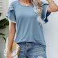 Malibu Dreams Pom-Pom Trim Flutter Sleeve Round Neck Tee