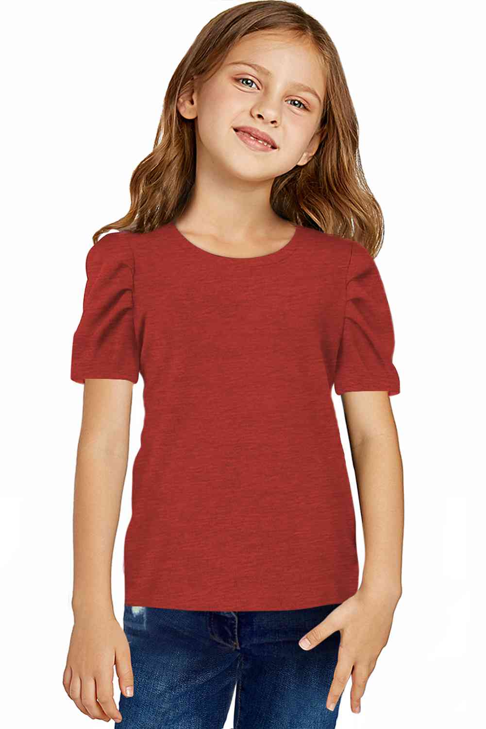 YOUTH GIRLS Round Neck Puff Sleeve T-Shirt SZ S-2XL