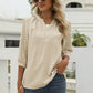 Full Size Swiss Dot Notched Neck Three-Quarter Sleeve Blouse