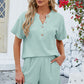 Adryane Jay Notched Button Detail Dropped Shoulder Top and Shorts Set