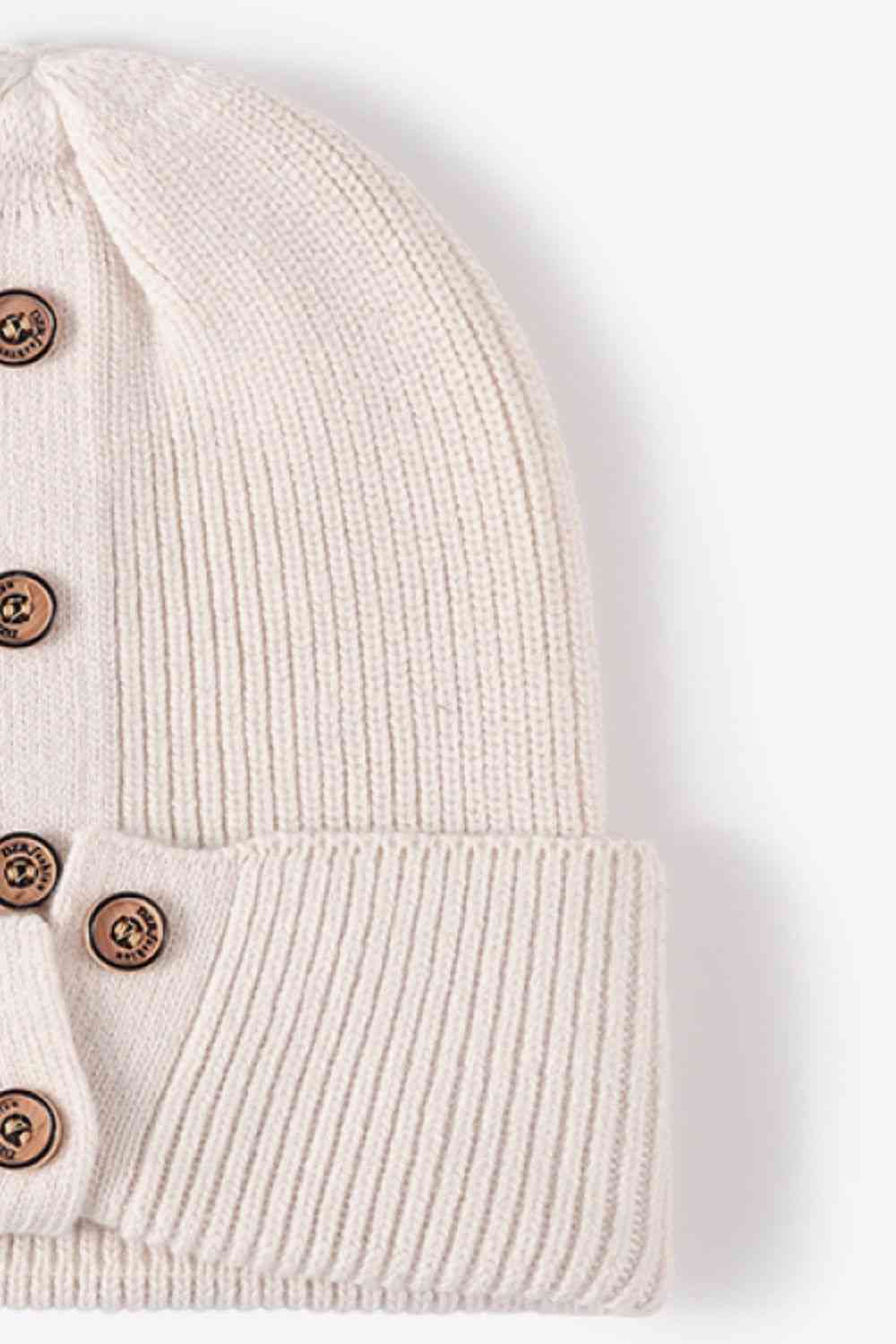 CHIC HATZ Button Detail Rib-Knit Hat Cuff Beanie