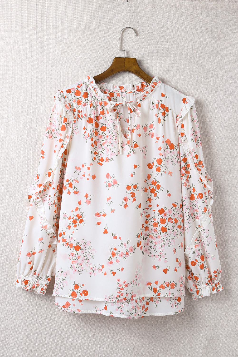 Women's Plus Size Floral Tie Neck High-Low Blouse