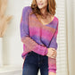 Double Take Multicolored Rib-Knit V-Neck Knit Pullover
