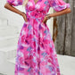Larissa Bea Smocked Printed V-Neck Short Sleeve Dress