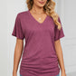 Ruched V-Neck Short Sleeve T-Shirt