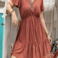 Double Take Plus Size Ruffle Hem V-Neck Short Sleeve Dress