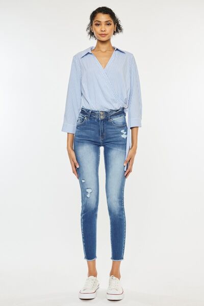 Kancan Distressed Raw Hem High Waist Jeans *