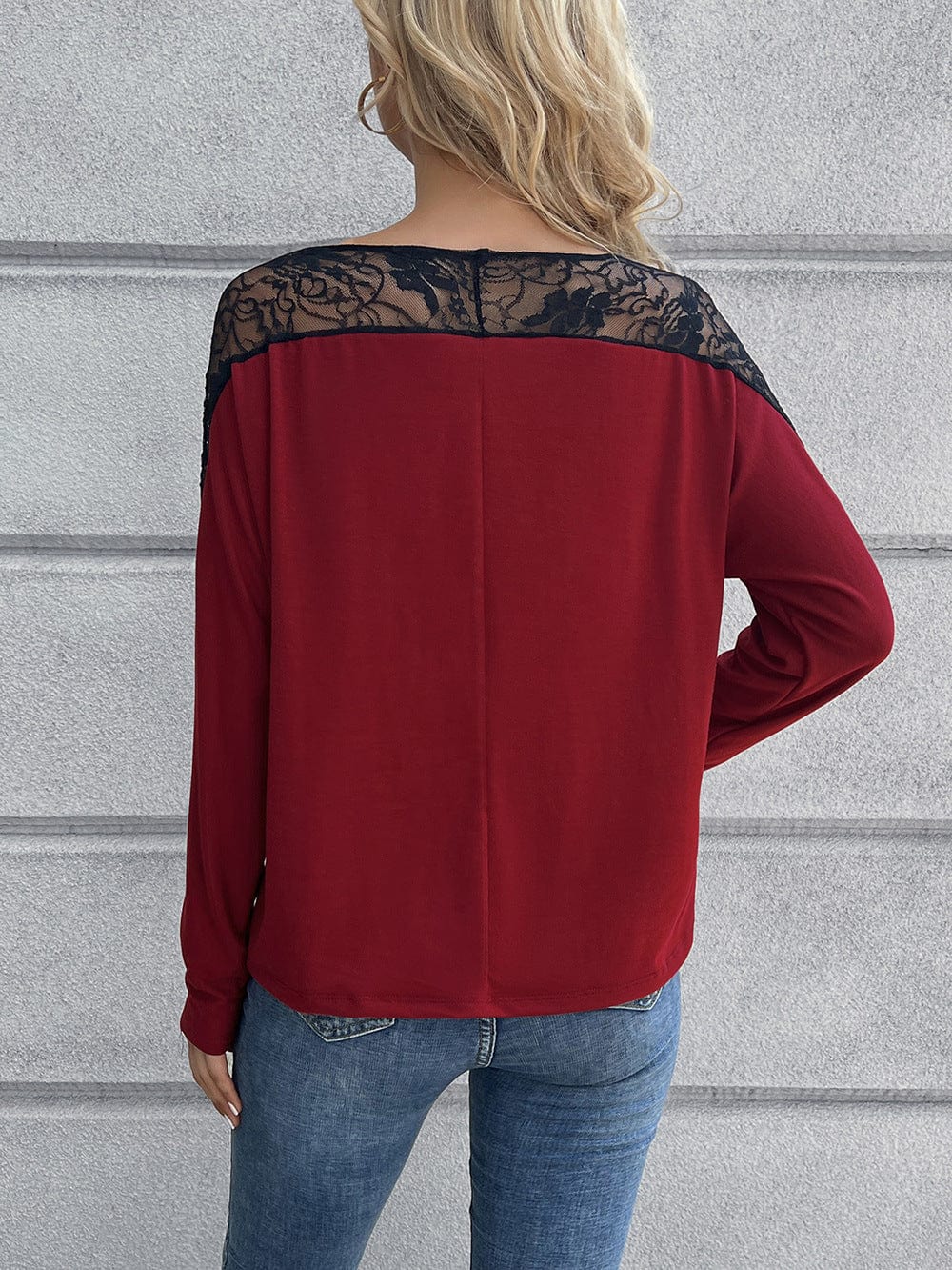 Lace Long Sleeve Round Neck Tee