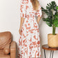 Double Take Camel Printed Surplice Balloon Sleeve Dress