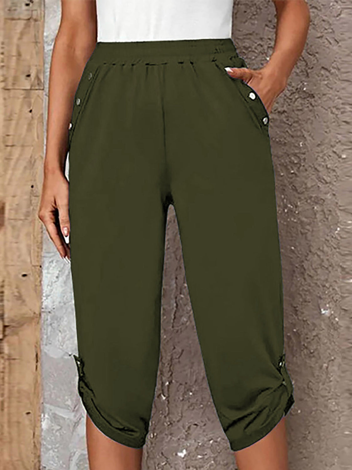 Joselyn Full Size Roll-Tab Capris Pants