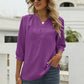 Full Size Swiss Dot Notched Neck Three-Quarter Sleeve Blouse