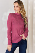 Basic Bae Full Size Ribbed Mock Neck Long Sleeve T-Shirt *