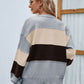 Color Block Button Up Lantern Sleeve Cardigan