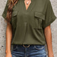 Pocketed Notched Short Sleeve Blouse