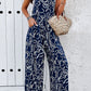 Printed Wide Strap Jumpsuit with Pockets
