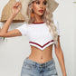 Contrast Round Neck Short Sleeve Cropped Knit Top