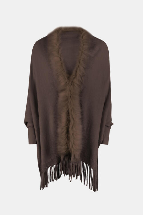 BeautifulMe Fringe Open Front Long Sleeve Poncho