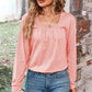 Ruched Square Neck Long Sleeve T-Shirt
