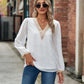 Full Size Swiss Dot V-Neck Long Sleeve Blouse
