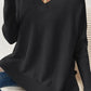 Slit V-Neck Dropped Shoulder Sweater