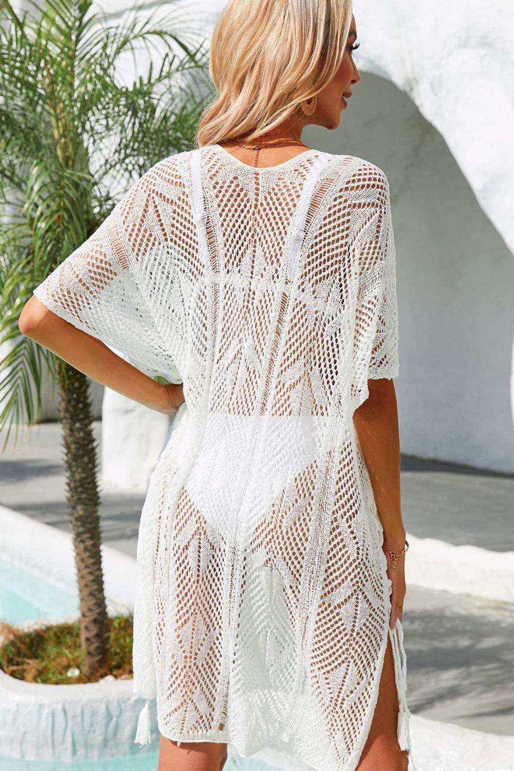 Women's Side Slit Tassel Openwork Cover-Up Dress