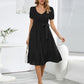 Smocked Tie Front Short Sleeve Tiered Dress