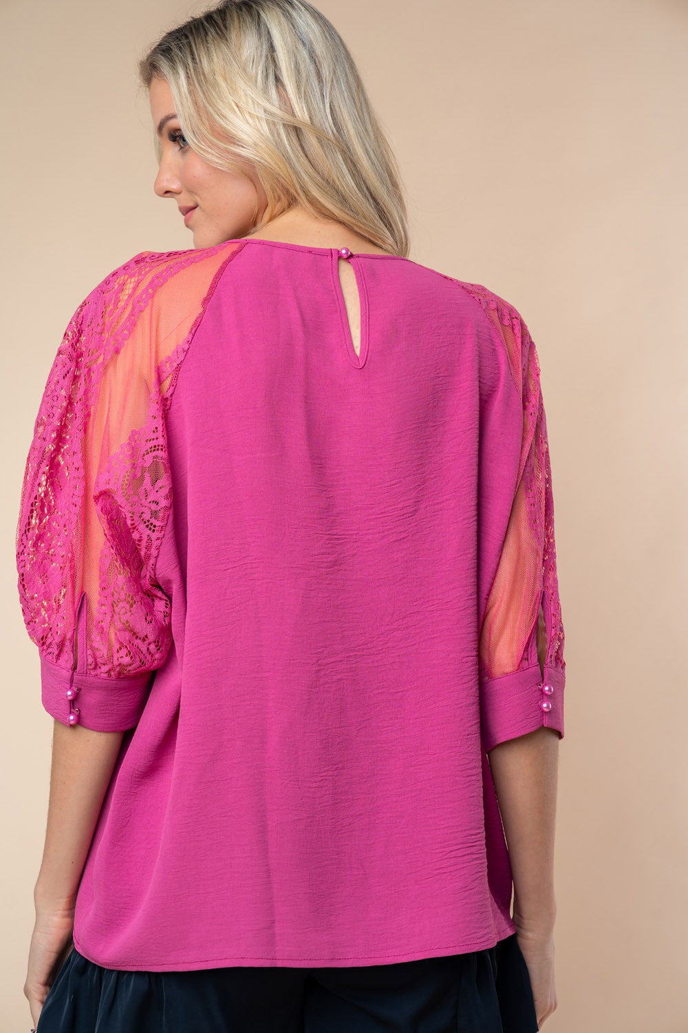 White Birch Round Neck Lace Half Sleeve Blouse *