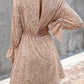 Decorative Button V-Neck Flounce Sleeve Dress