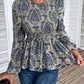 Smocked Printed Balloon Sleeve Blouse