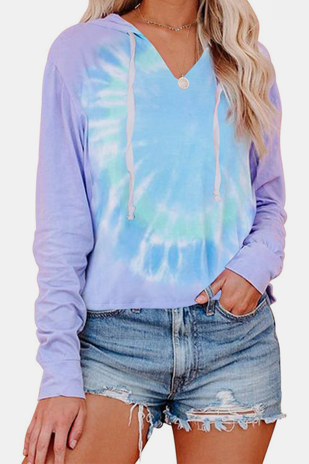 BLAZIN' BEAUTY Full Size Tie-Dye Drawstring Hoodie