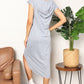 Double Take Light Gray Short Sleeve Front Slit Hooded Dress