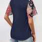 Full Size Printed Puff Sleeve Round Neck Tee