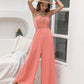 Openwork Spaghetti Strap Wide Leg Jumpsuit