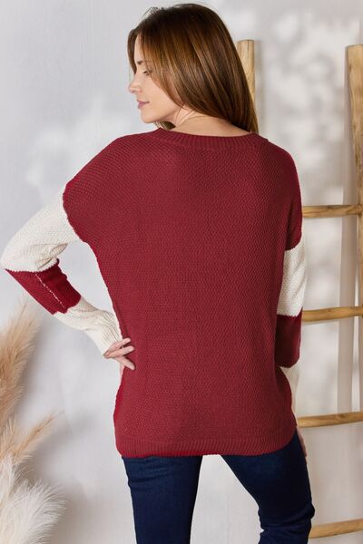 Hailey & Co Full Size Color Block Dropped Shoulder Knit Top *