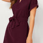 Tied Notched Short Sleeve Dress