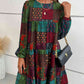 Patchwork Round Neck Long Sleeve Dress
