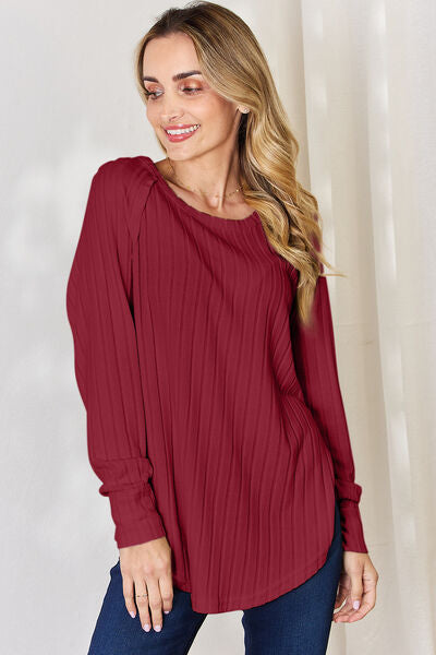 Basic Bae Full Size Ribbed Round Neck Slit T-Shirt *