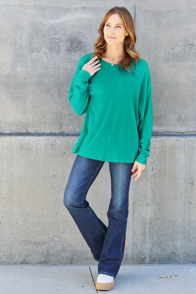 Double Take Full Size Round Neck Long Sleeve T-Shirt *