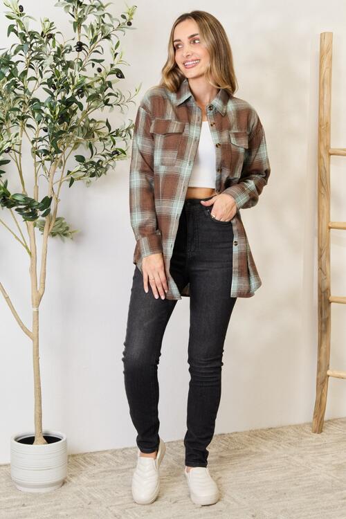 Double Take Plaid Dropped Shoulder Shirt *
