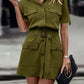 Full Size Tie Waist Collared Dress
