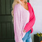 Malibu Dreams Contrast Color V-Neck Long Sleeve Pullover Sweater