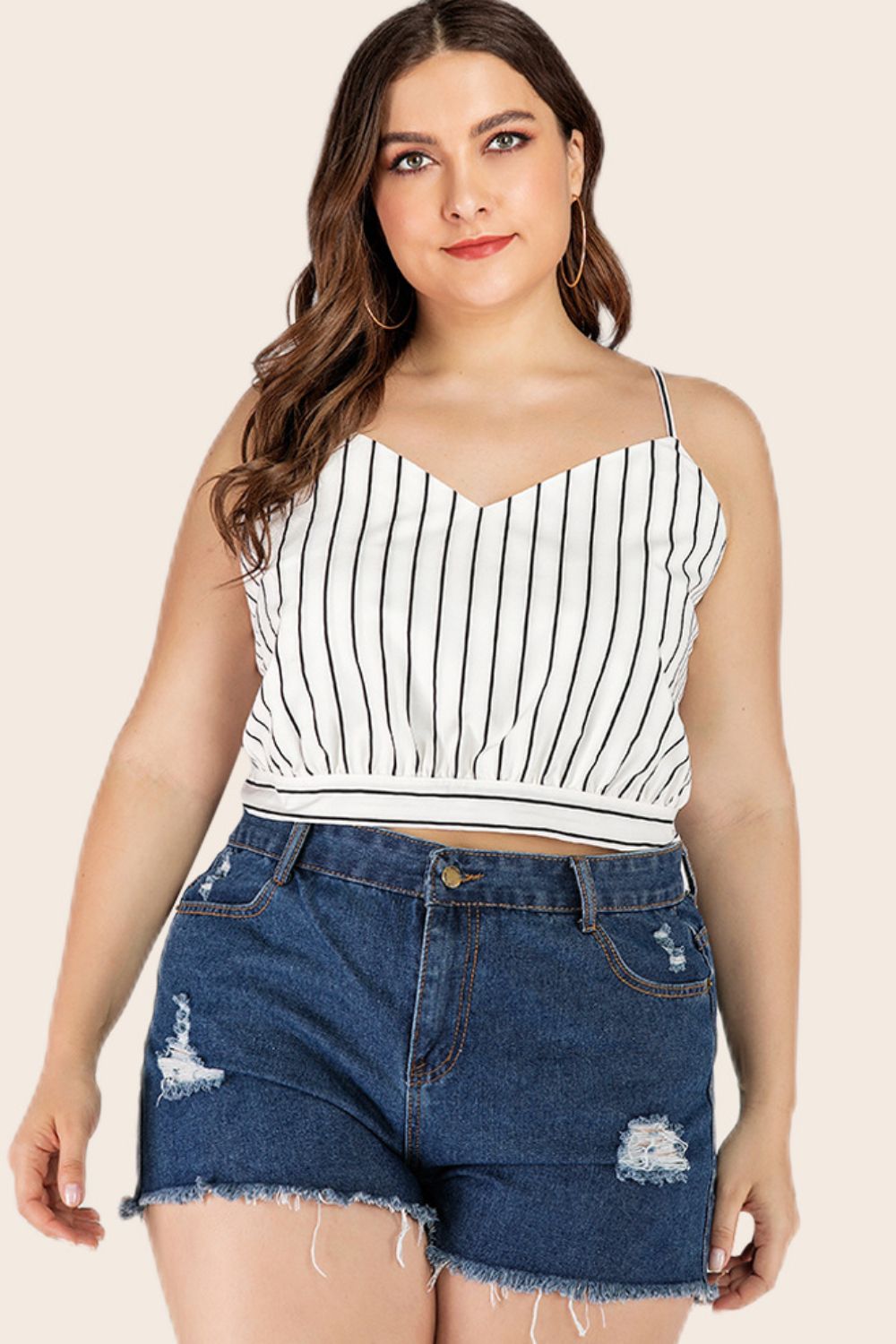 Women's Plus Size Striped Tie-Back Cropped Cami