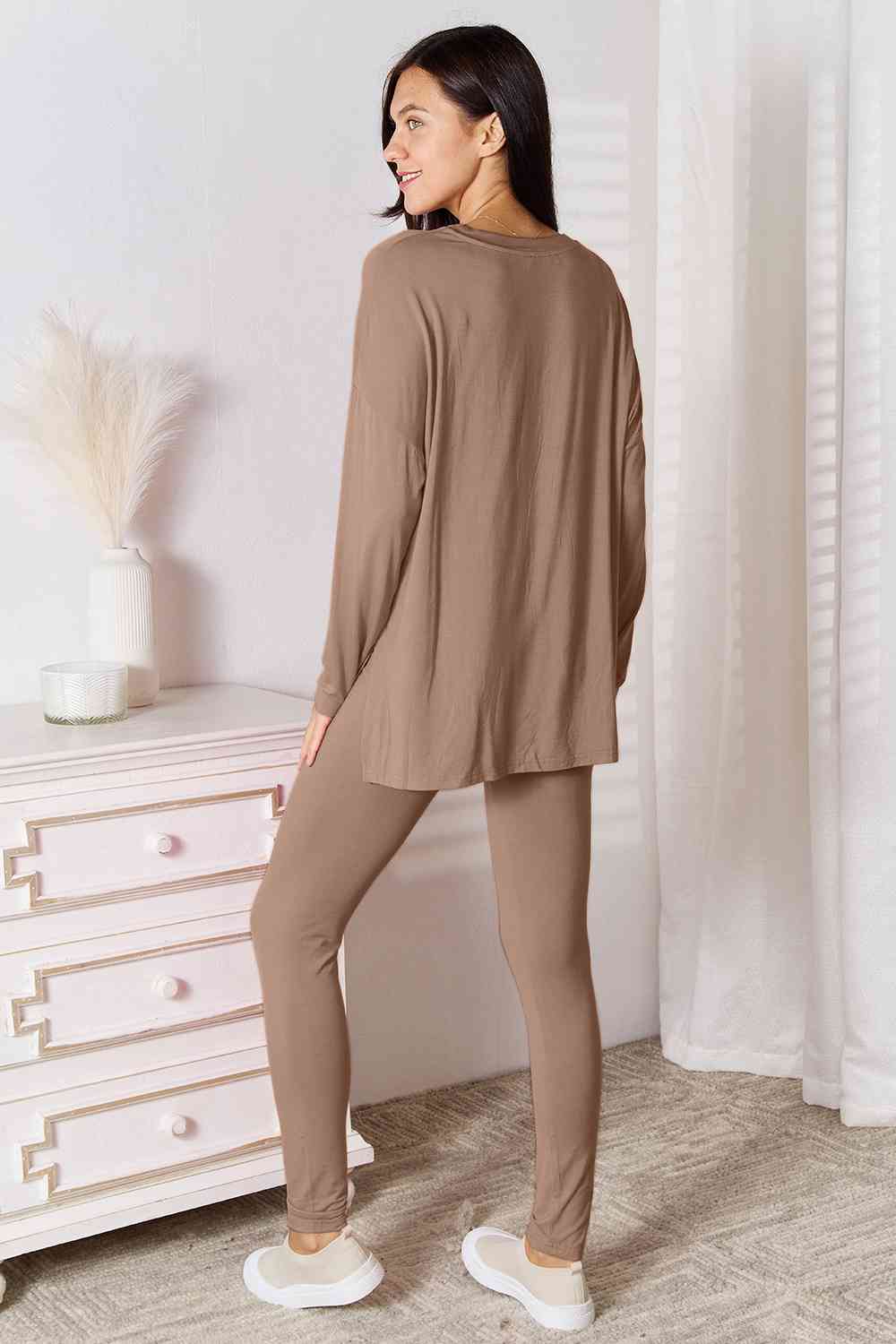 Basic Bae Full Size V-Neck Soft Rayon Long Sleeve Top and Pants Lounge Set *