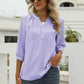 Full Size Swiss Dot Notched Neck Three-Quarter Sleeve Blouse
