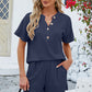 Adryane Jay Notched Button Detail Dropped Shoulder Top and Shorts Set