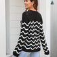 Hannah&Mea Wave Pattern Round Neck Long Sleeve Sweater